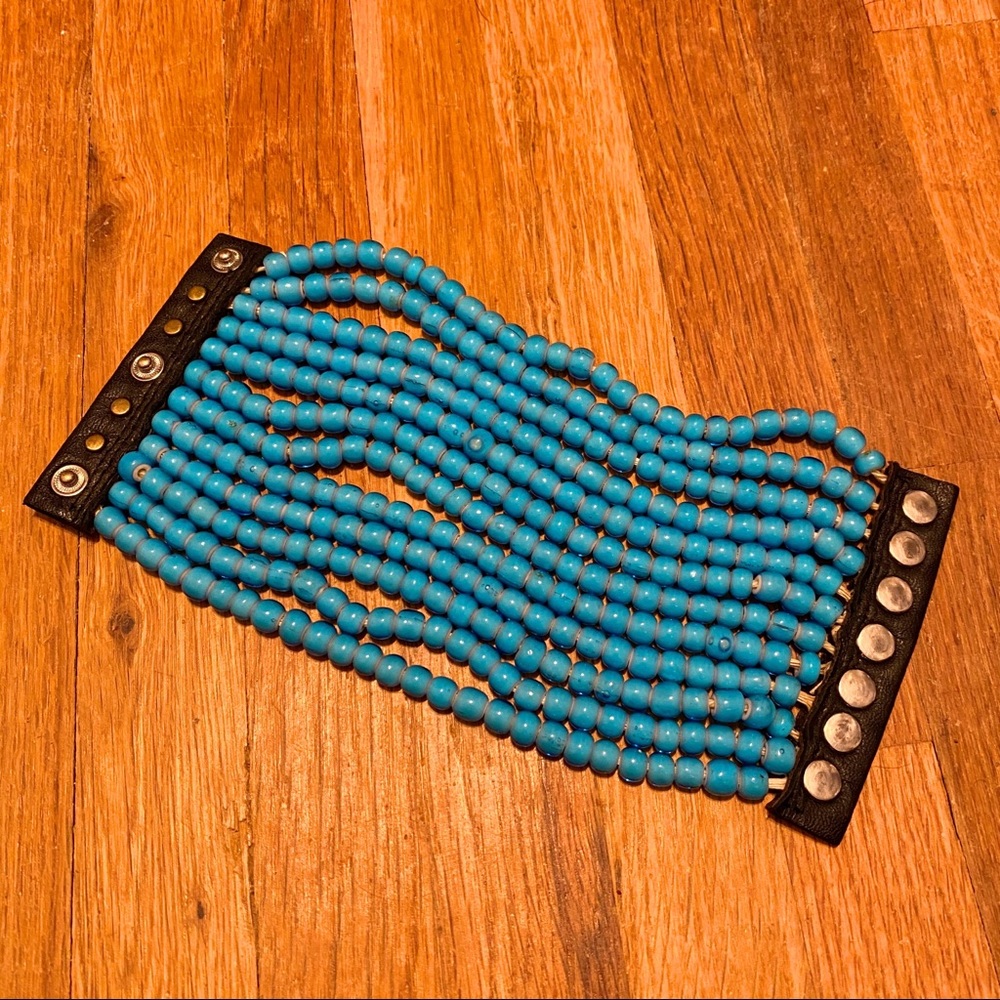 *RARE* PAMELA LOVE BLUE GLASS BEAD 12 STRAND CUFF - Picture 11 of 12